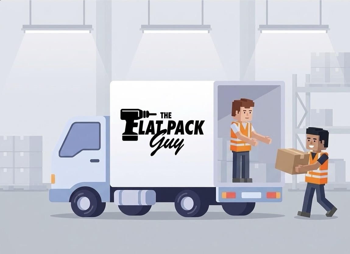 TFPG delivery truck with team unloading furniture